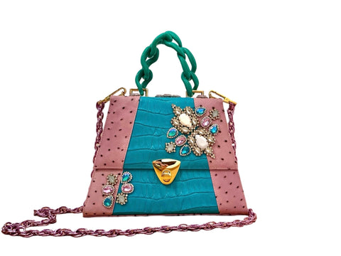 NEW ARRIVAL - Celeste Turquoise & Lilac Jewelled Up Bag